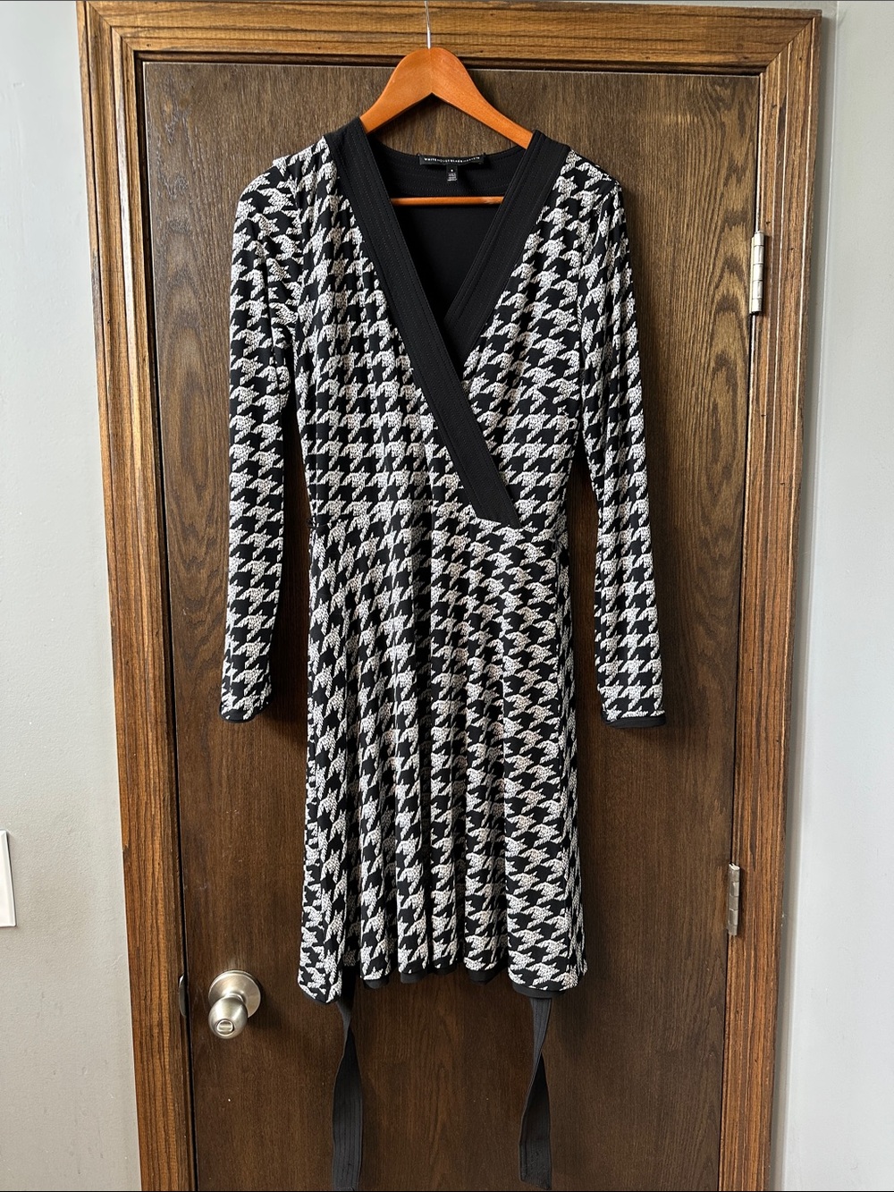 Reversible Black & White Houndstooth Wrap Dress